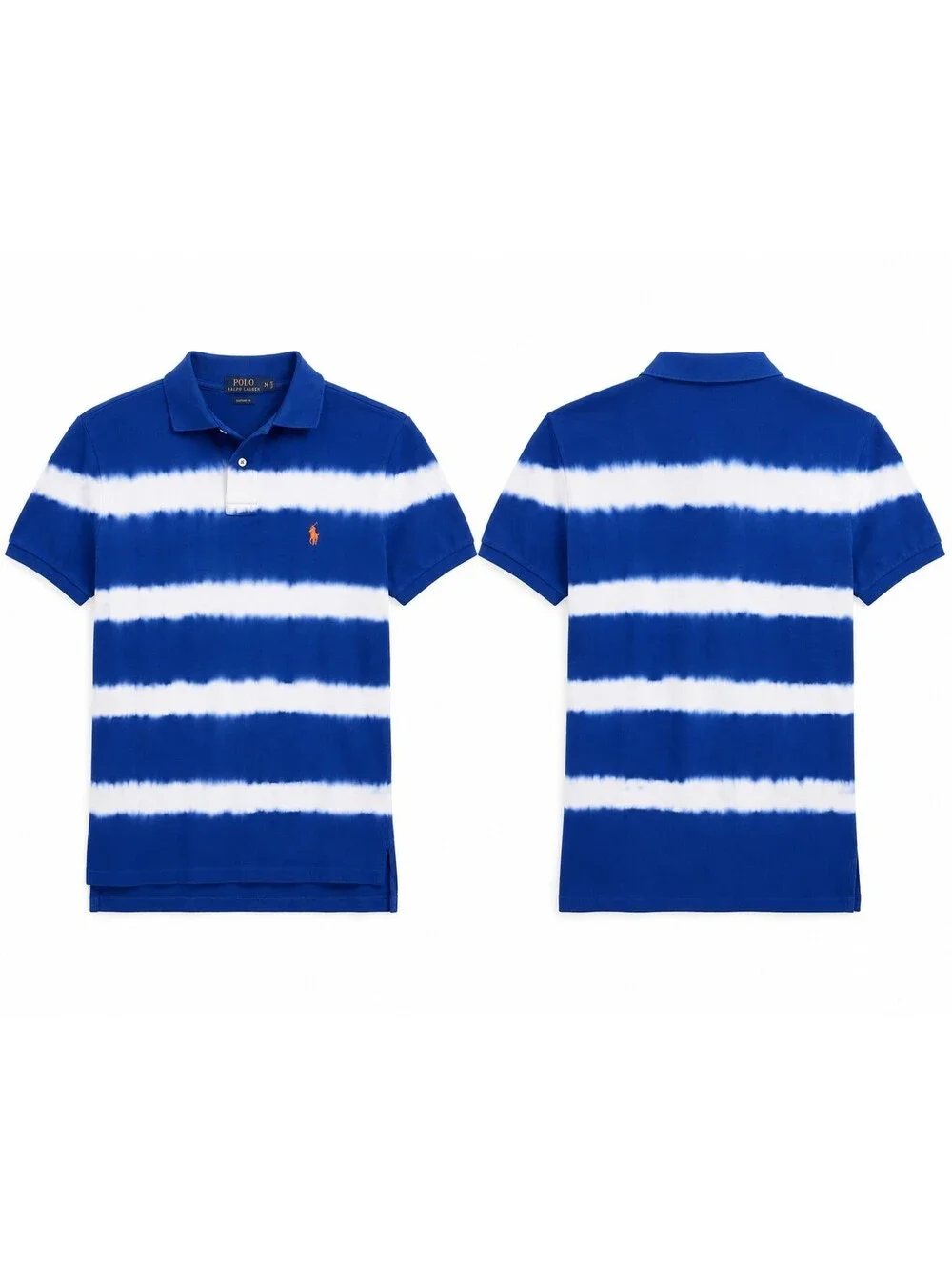 Polo Ralph Lauren Custom Fit Blue White Tie Dye Stripe Polo Shirt Mens Med